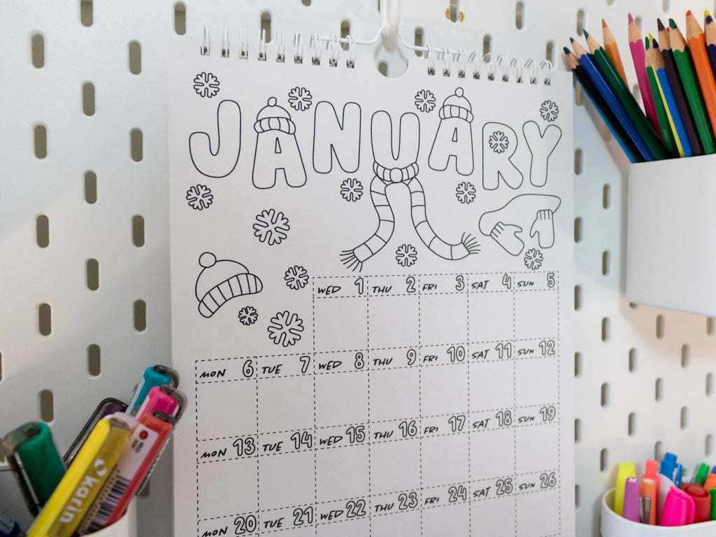 2026 Coloring Wall Calendar with Journal Prompts - A4