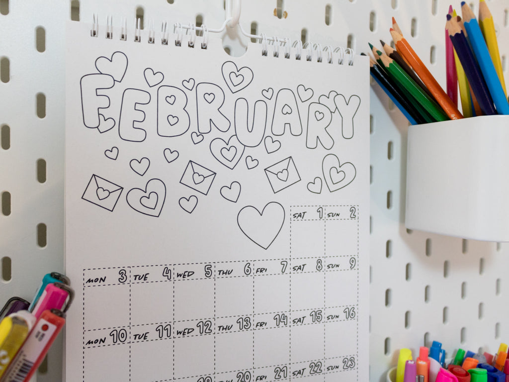 2026 Coloring Wall Calendar with Journal Prompts - A4