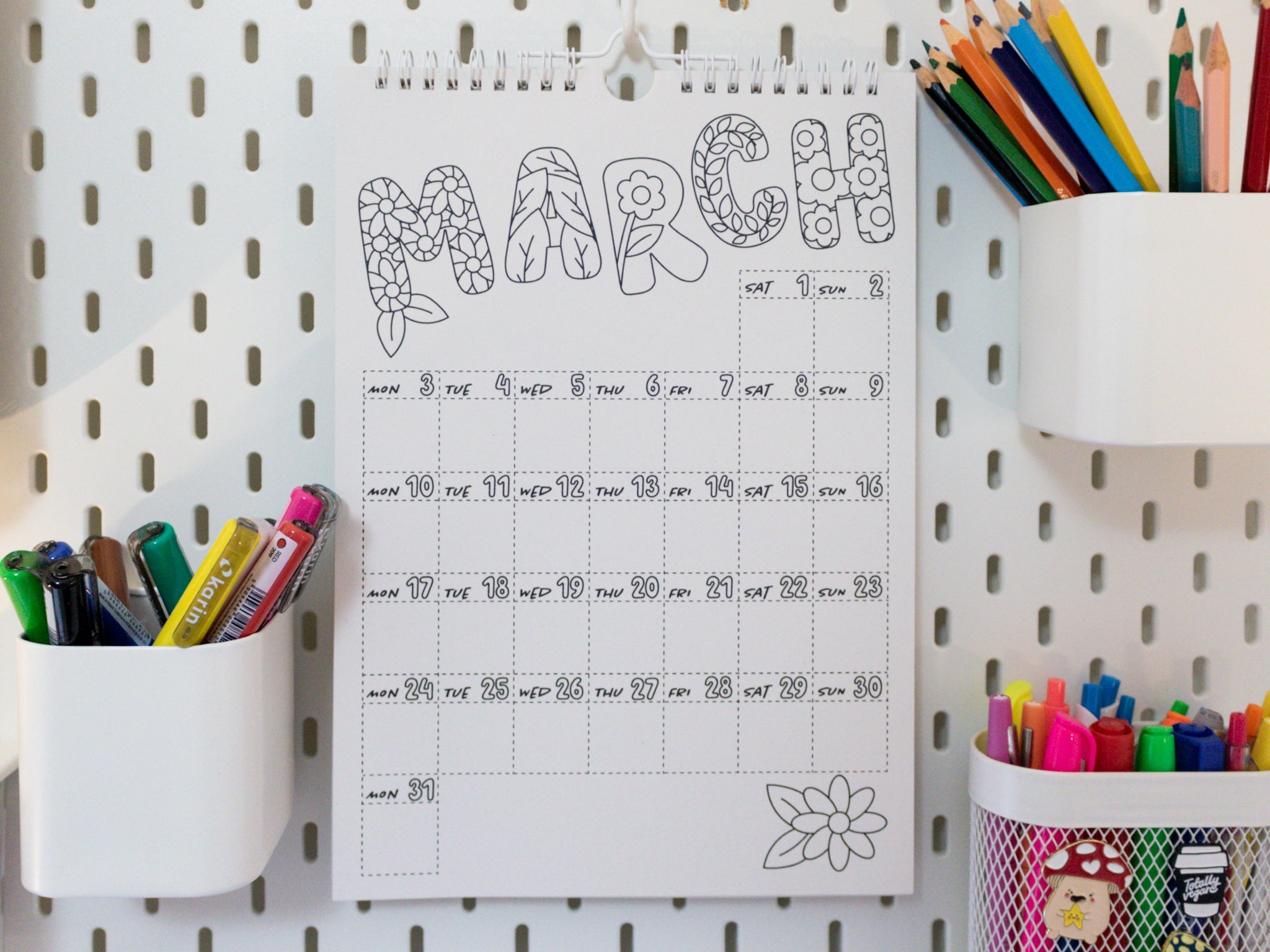 2026 Coloring Wall Calendar with Journal Prompts - A4