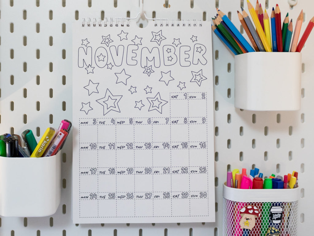 2026 Coloring Wall Calendar with Journal Prompts - A4